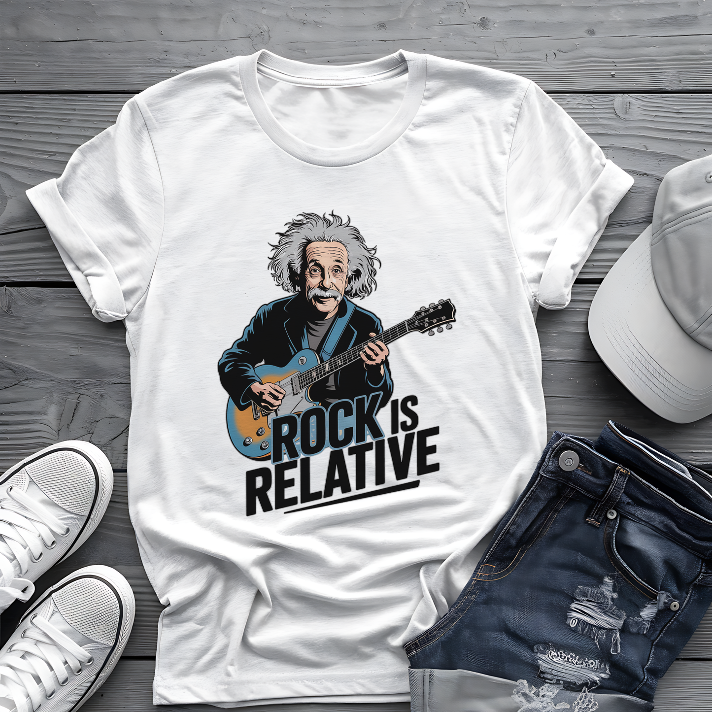 Einstein Rock Tee 🎸 Funny Science Music Shirt - Guitar Humor