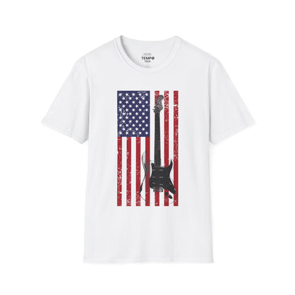 American Flag Guitar Tee 🎸 Patriotic Music Shirt - USA Guitarist Gift