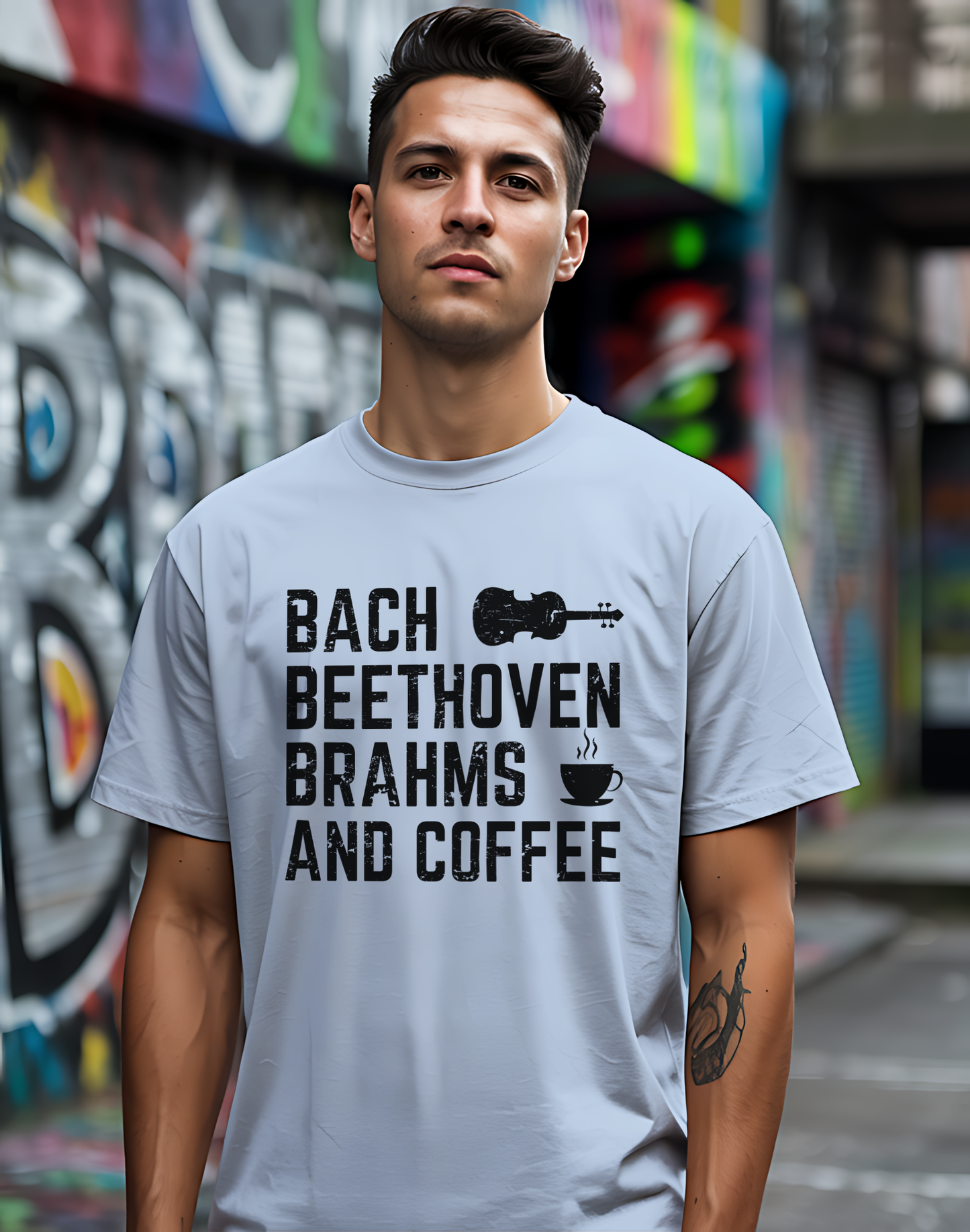 Bach Beethoven Brahms And Coffee Tee ☕ Funny Classical Music Shirt - Coffee Lover Gift
