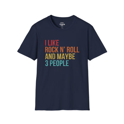 I Like Rock N' Roll and Maybe 3 People Tee 🎸 Funny Introverted Rock Shirt - Retro Design