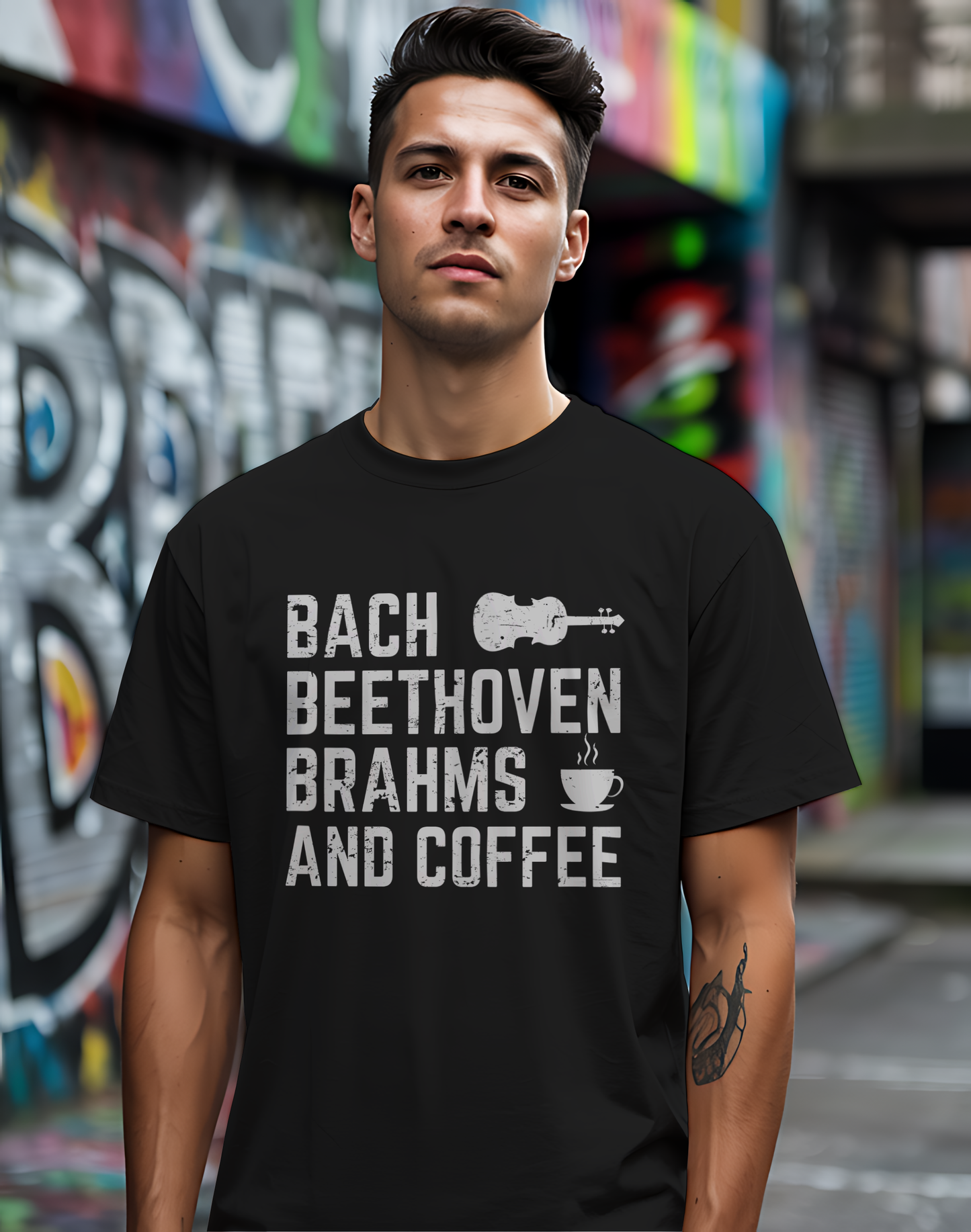 Bach Beethoven Brahms And Coffee Tee ☕ Funny Classical Music Shirt - Coffee Lover Gift