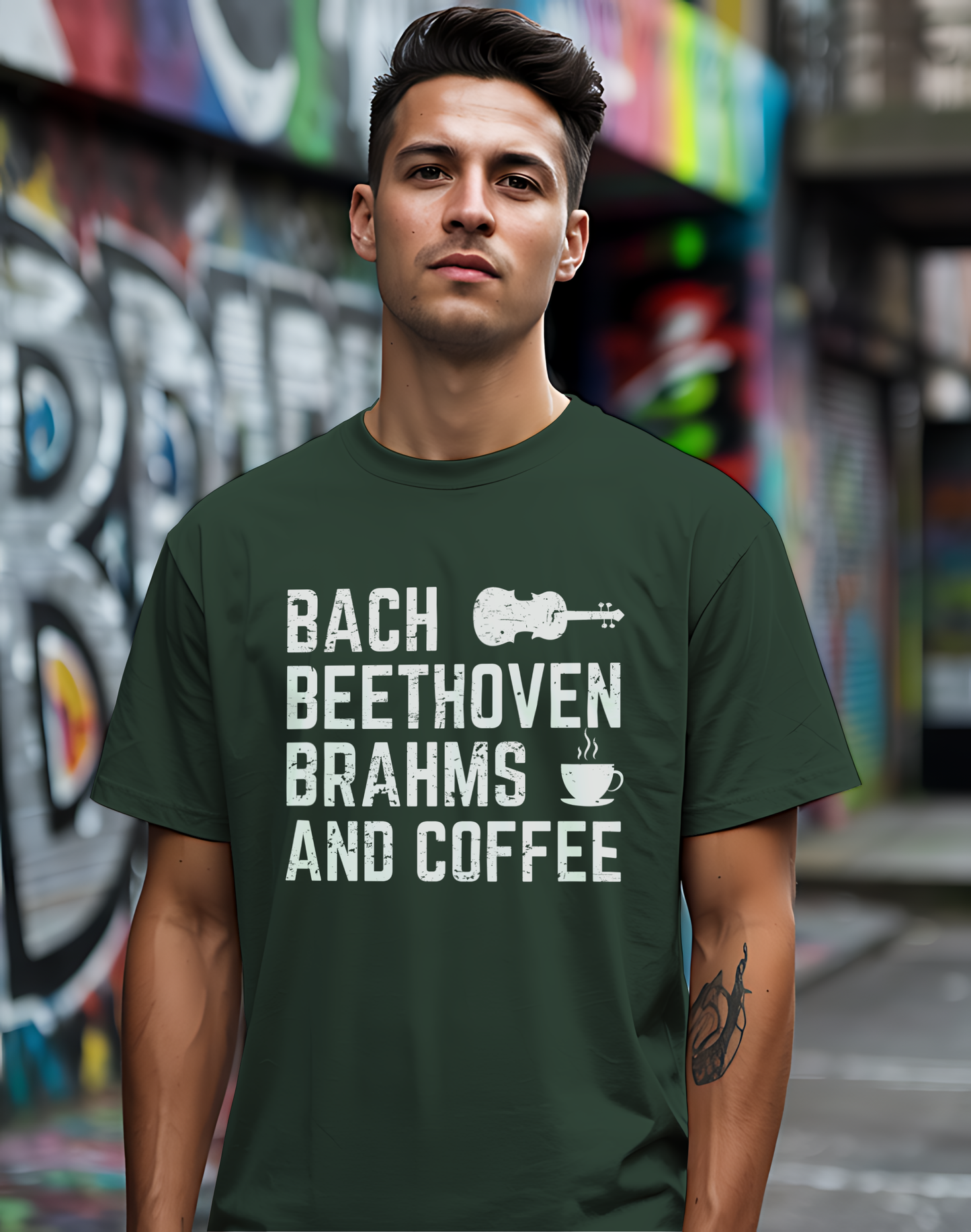 Bach Beethoven Brahms And Coffee Tee ☕ Funny Classical Music Shirt - Coffee Lover Gift