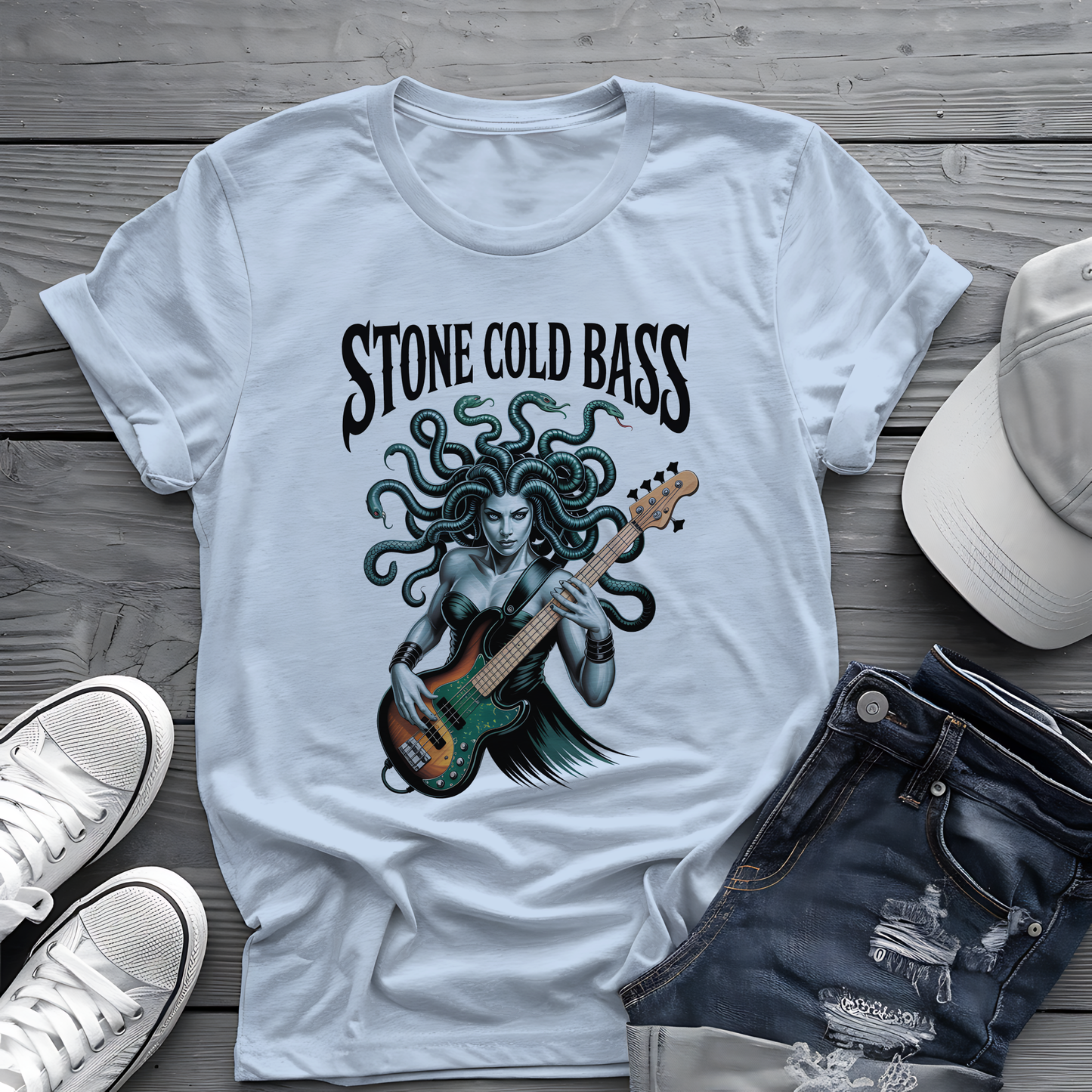 Stone Cold Bass Tee 🐍 Medusa Bassist Shirt - Spooky Music Gift