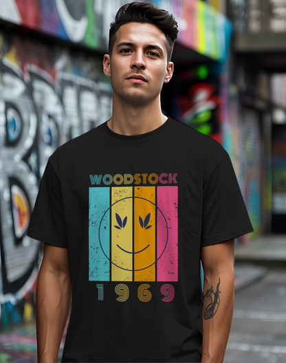 Woodstock 1969 Smiley Tee ☮️ Retro Music Festival Shirt