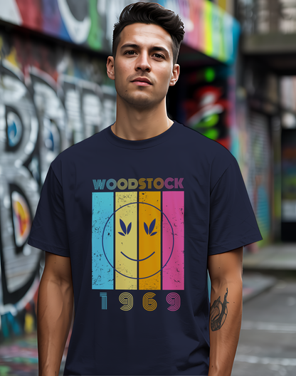 Woodstock 1969 Smiley Tee ☮️ Retro Music Festival Shirt