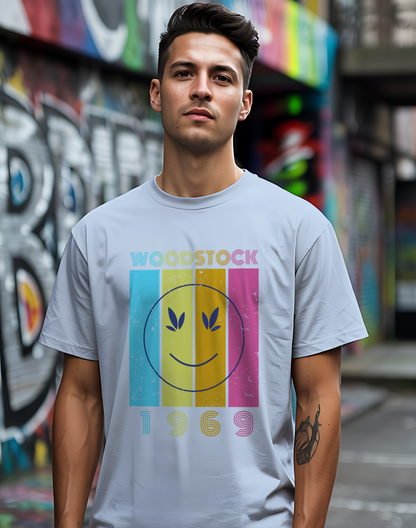 Woodstock 1969 Smiley Tee ☮️ Retro Music Festival Shirt