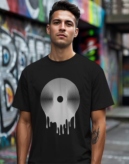 Melting Vinyl Record Tee 🎶 Abstract Music Art Shirt - Vinyl Lover Gift