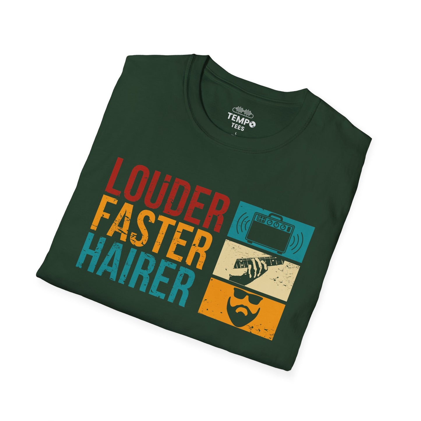 Louder Faster Hairer Tee 🎸 Funny Retro Rock Music Shirt