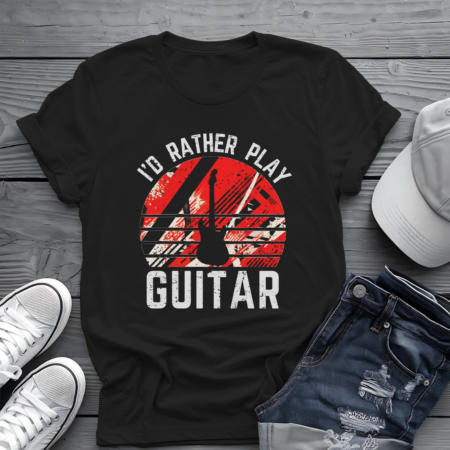I’d Rather Play Guitar T-Shirt – Vintage Rock Musician Tee for Guitarists