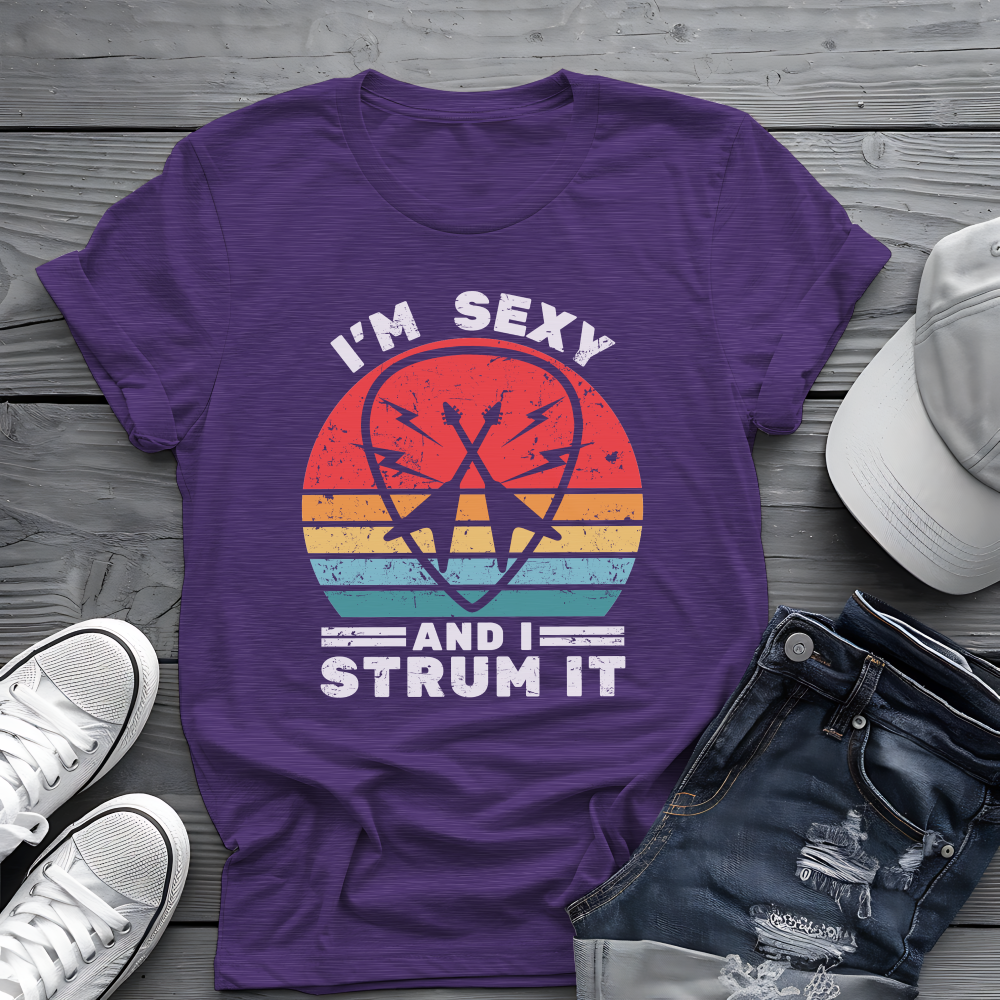 I'm Sexy and I Strum It Tee 🎸 Retro Guitar Pick Shirt - Funny Musician Gift