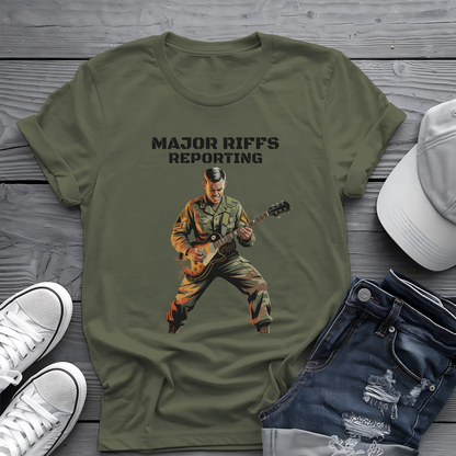 Major Riffs Reporting Tee 🎸 Military Guitar Shirt - Army Rocker Gift