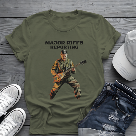 Major Riffs Reporting Tee 🎸 Military Guitar Shirt - Army Rocker Gift