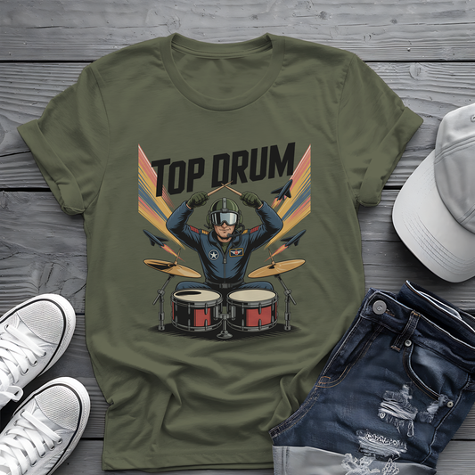 Top Drum Tee 🥁 Fighter Pilot Drummer Shirt - Movie Parody Gift