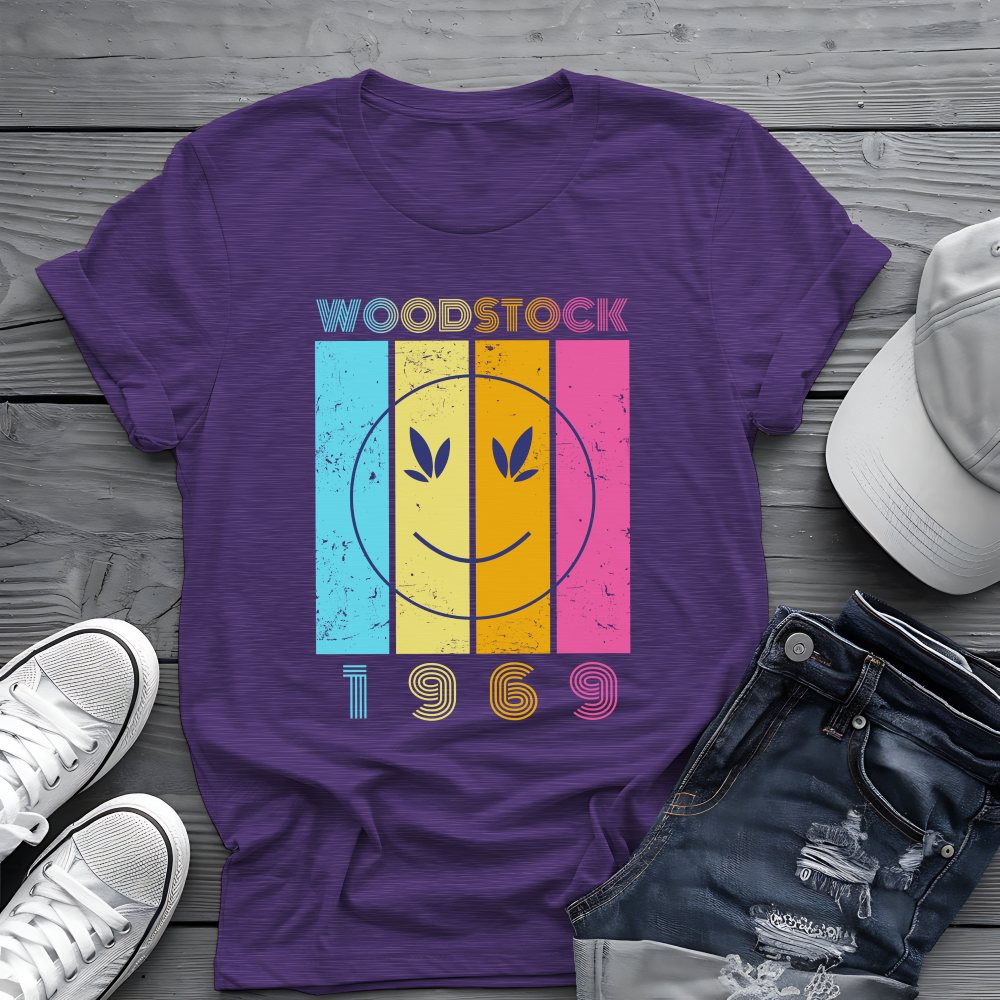 Woodstock 1969 Smiley Tee ☮️ Retro Music Festival Shirt